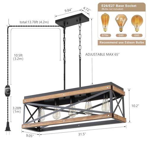 Rustic Farmhouse Plug in Kitchen Island Lighting