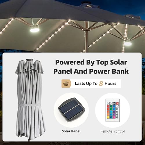 15 ft Large Patio Umbrella with Color Changing Lights