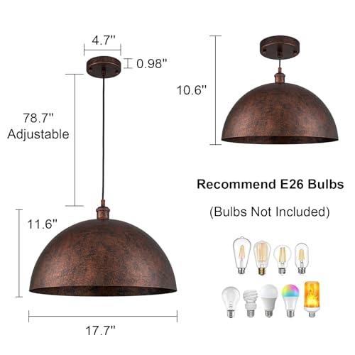 17.7” Industrial Metal Dome Pendant Light