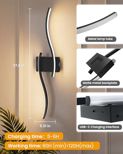 27.6 Inch Battery Operated Wall Sconce Set of 2 (2 Count)