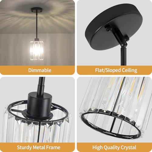 2 Pack Black Pendant Lights Kitchen Island Crystal Hanging Lighting Fixture (2 Count)