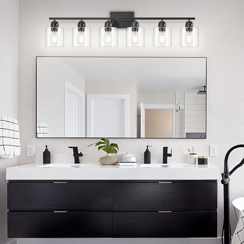 Black 6 Light Bath Vanity Lights for Mirror