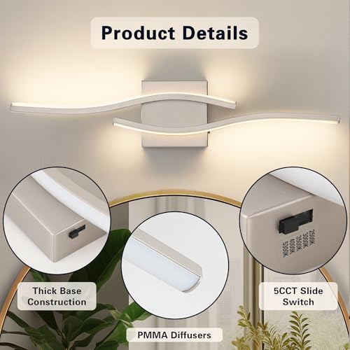 Brushed Nickel Bathroom Vanity Lights Fixtures Over Mirror 5CCT Dimmable Bathroom Light Fixture Modern Vanity Lighting Bar Led Bath Vanity Light 23 Inch Wall Lamp