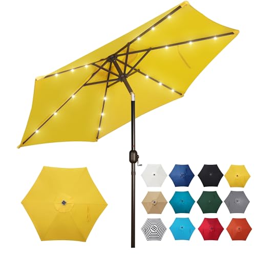 7.5 ft Solar Umbrella 18 LED Lighted Patio Umbrella Table Market Umbrella with Tilt and Crank Outdoor Umbrella for Garden