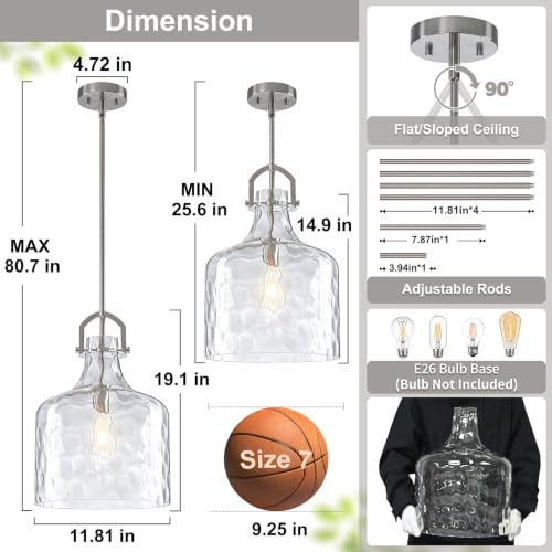 15" Oversized Large Hammered Glass Pendant Lights Kitchen Island Lighting