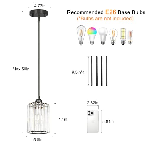 Black Kitchen Pendant Lights Over Island with Adjustable Rods (3 Count)