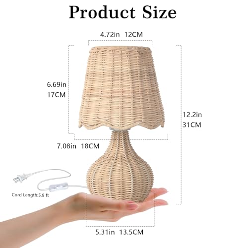 Rattan Small Bedside Table Lamp for Bedroom