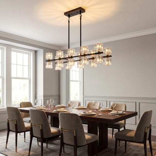 20 Light Linear Crystal Chandelier for Dining Room Kitchen Island 32inch