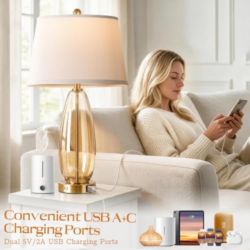 27" Glass Table Lamps for Living Room (Gradient Brown)