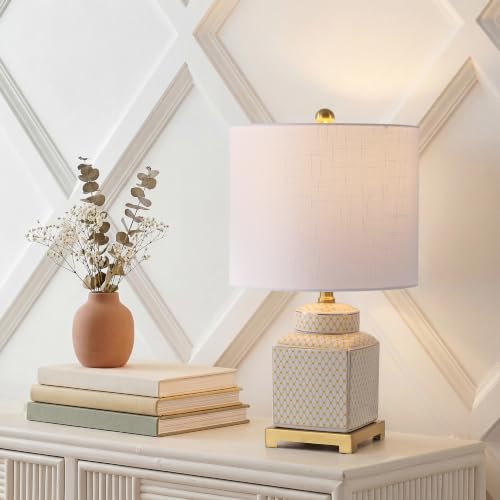 Cleo 21.5" Yellow & White Ceramic Table Lamp with Brass Base