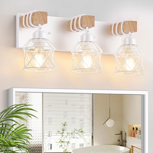 3 Light Farmhouse White Bathroom Vanity Light Fixtures