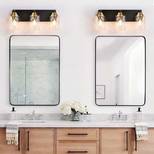 3 Light Black and Gold Bathroom Vanity Light