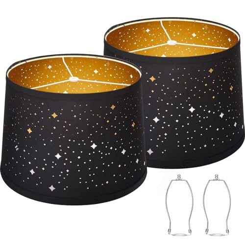 Black Drum Lampshades Set of 2 with Sky Stars Design