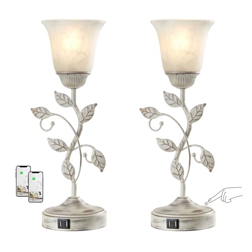 Set of 2 Rustic Touch Table Lamps for Bedroom 2 USB C+A (2 Count)