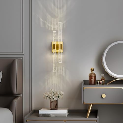 Modern LED Vanity Light Bathroom Vanity Light Fixtures Gold Crystal Sconces Wall Lighting 21.25in 4000K Vertical and Horizontal Wall Mounted Sconces for Bedroom Living Room Hallway（1