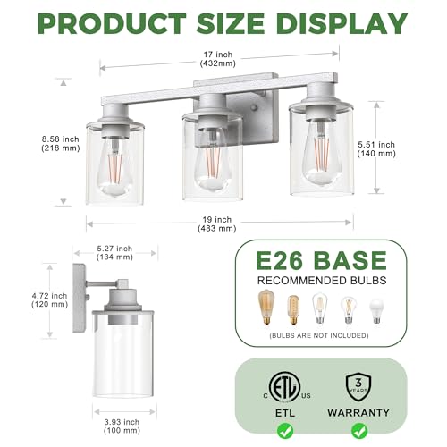 17 Inch 3 Light Vintage Ivory Bathroom Vanity Light