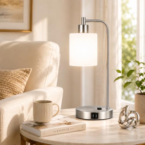 Set of 2 Industrial Touch Control Table Lamps with 2 USB Ports and AC Outlet (2 Count)