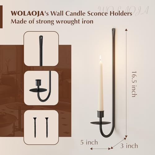 Metal Wall Candle Sconce Holder Set of 4 Wall Mount Candle Holder Pillar Holder Black Modern Wall Candle Sconces Hanging for Living Room Farmhouse Fireplace Wedding (4 Count)