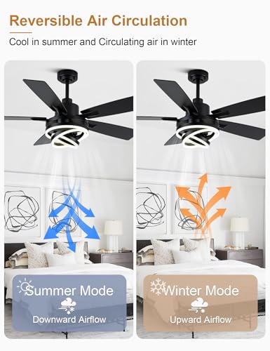 52" Black Modern Chandelier Ceiling Fan with Lights