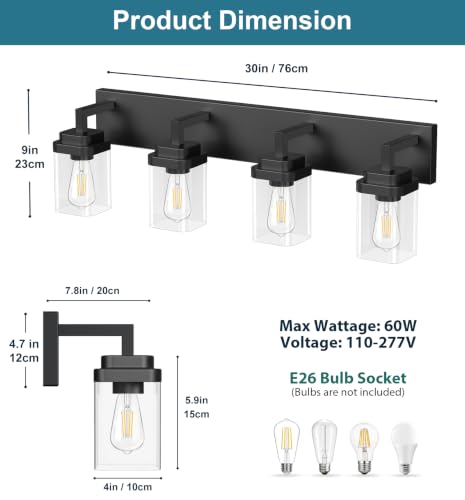 Matte Black Bathroom Light Fixtures (Black / 4-Light)