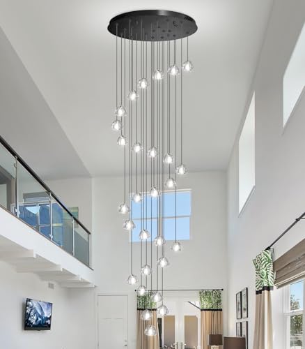 157 Inches Long Chandelier Bubble Crystal Balls Glam Chandeliers Dimmable Light High Ceiling Pendants Light Adjustable Large Size Lighting Fixtures Black
