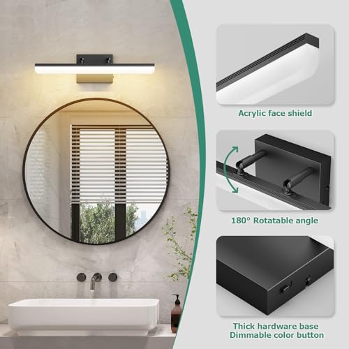 15.7" Black LED Bathroom Vanity Light 5CCT