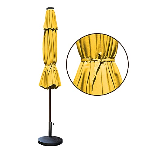 USA 10-Year-Non-Fading 9ft Market Patio Umbrella, Commercial Grade Table Sun Umbrella with 80 Solar LED Lights, Crank Open, Windproof & UPF 50+ UV Protection for Garden, Deck, Pool, Backyard, Sunflower Yellow