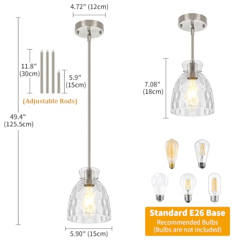 Modern Brushed Nickel Pendant Lights Kitchen Island 1 Pack Hanging Light