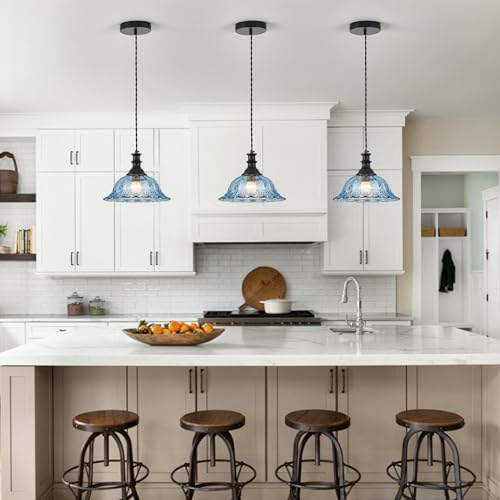 Blue Glass Pendant Lights Modern Pendant Lighting Fixtures 11.8 in Hanging Lamp for Kitchen Island Bedroom Dining Room Coffee Shop Hallway Hotel Living Room