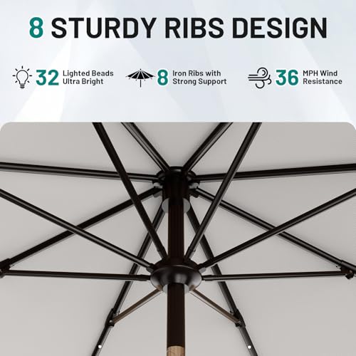 9FT Patio Umbrella with Solar Lights