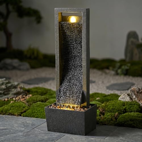 38.6" Tall Outdoor Water Fountain with LED Lights