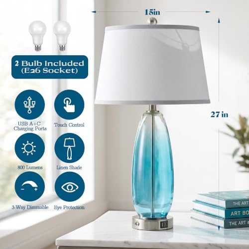 27" Glass Table Lamps for Living Room (Gradient Blue)