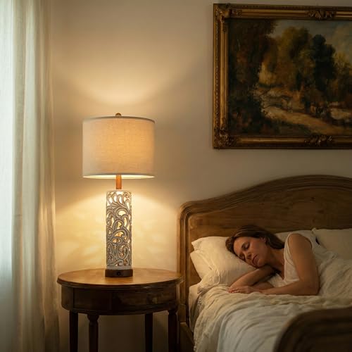 2-in-1 Light Table Lamp Set of 2 for Living Room, 28.5" Farmhouse Bedside Lamps with USB Charging Port, Main&Night Light & Dual Switches, Nightstand Lamp for Bedroom Home Office(Bulb Included) (2 Count)