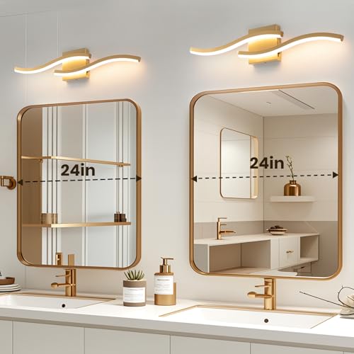 Gold Curved Bathroom Vanity Light Fixture Over Mirror
