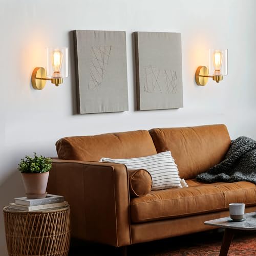 Metal Sconces Wall Lighting with Clear Glass Shade (2 Count)