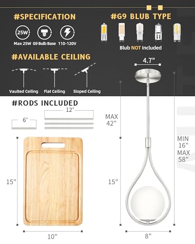 2 Pack 8 Inch Glass Brushed Nickel Pendant Lights Kitchen Island (2 Count)