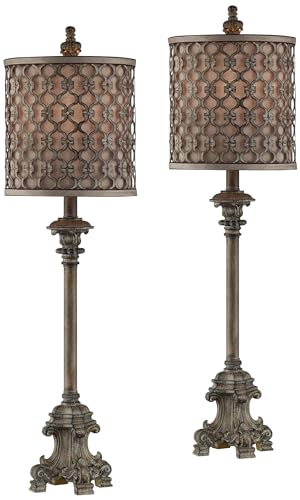 Vichelis 34" Large End Buffet Table Lamps Set of 2 Beige Candlestick (2 Count)