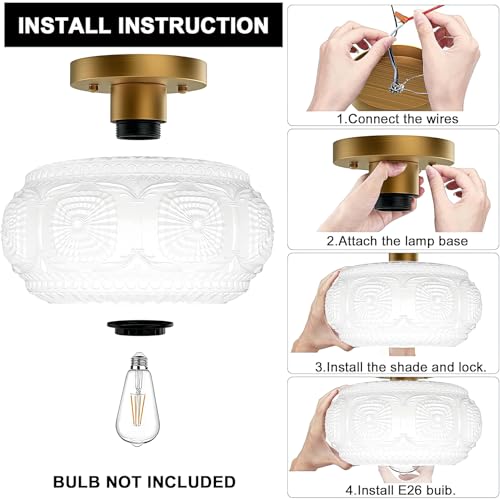 11 Inch Milk Glass Semi Flush Mount Ceiling Light Fixture