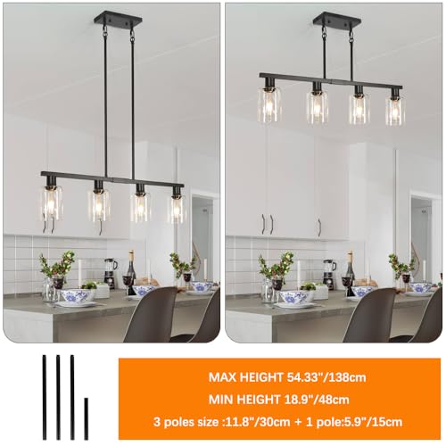 DSMJFU 4 Light Kitchen Island Lighting Black Bar Island Lights for Kitchen