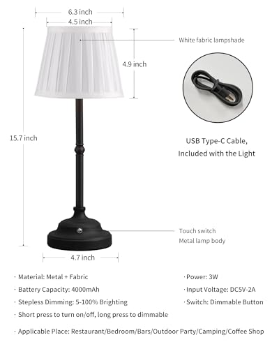 Black Cordless Portable LED Table Lamp