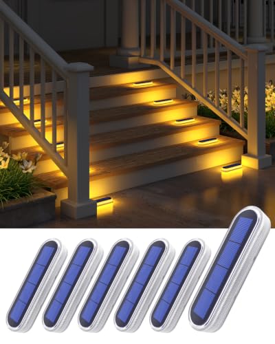 Solar Step Lights Outdoor IP68 Waterproof 6 Pack Warm White Bar (6 Count)