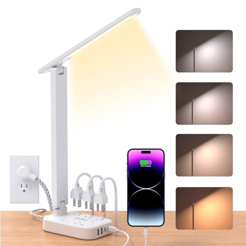 Small LED Desk Lamp Power Strip 5ft Extension Cord with 3 Outlets 4 USB Ports