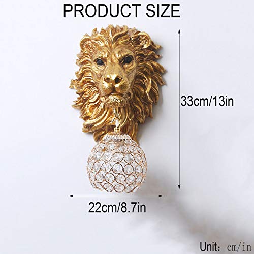Crystal Wall Sconces Wireless Gold Lion Head Light for Bedroom
