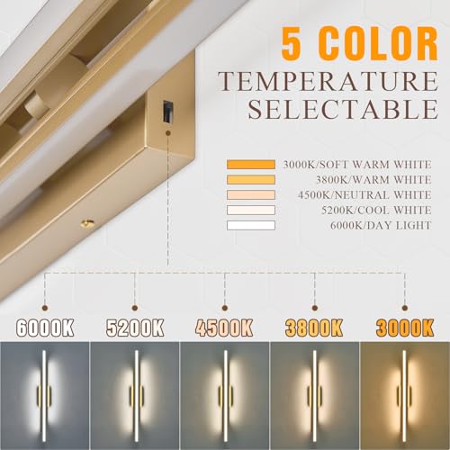 Modern Gold Vanity Light Bathroom Wall Light Fixtures Over Mirror 35 Inch Long Dimmable 3