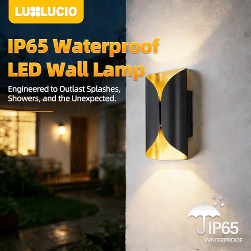Black & Gold Up & Down Indoor Outdoor LED Wall Sconce (Black and Gold / 1 pack)