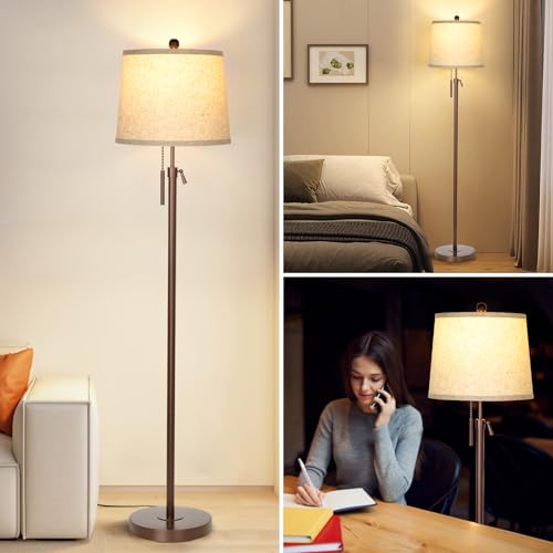 Modern Floor Lamp Adjustable Height Standing Lamp Tall Lamp with 3 Color Temperatures Floor Lamps for Living Room Bedroom Office Beige Shade Bulb Included