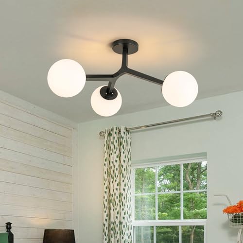 3 Light Modern Sputnik Black Semi Flush Mount Ceiling Light Fixture