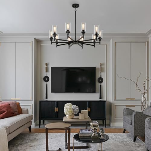 10 Light Large Black Farmhouse Chandeliers for Dining Room Light Fixture