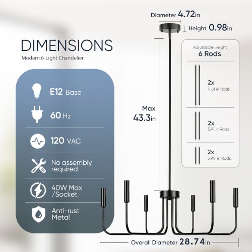6 Light Black Chandelier