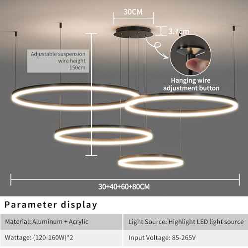 Modern Ceiling Chandelier Light, with Remote Control Dimmable 3 Color Mode & Brightness Ceiling Lamp, Anti-Flicker Dining Light Fixture for Kitchen, Dining Room(Black)